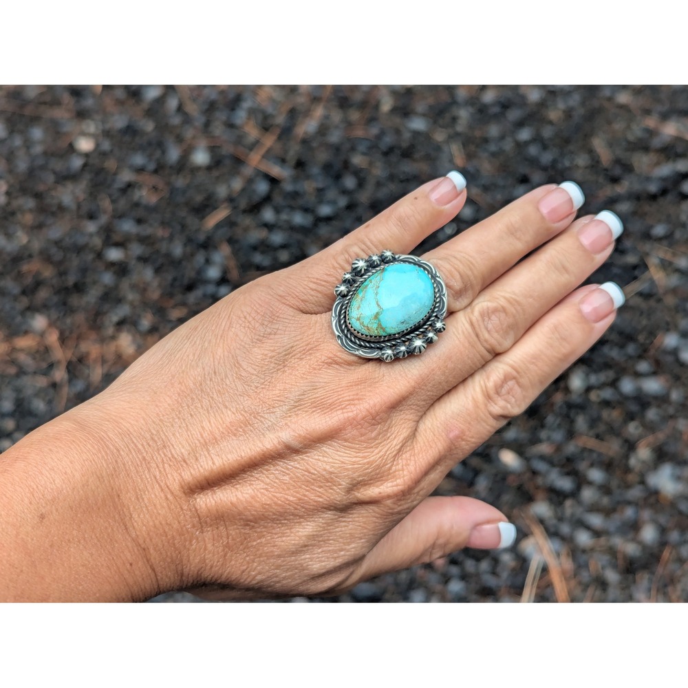 Navajo Jewelry Women's Ring Turquoise Native American Signed sz 7.5 *** - Picture 6 of 9